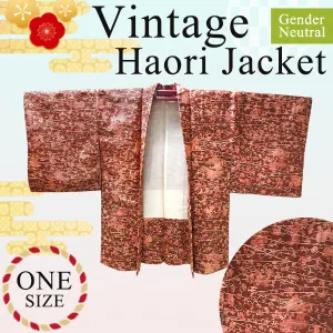 Gender-Neutral Vintage Haori Jacket ,Geometric pattern on brick background