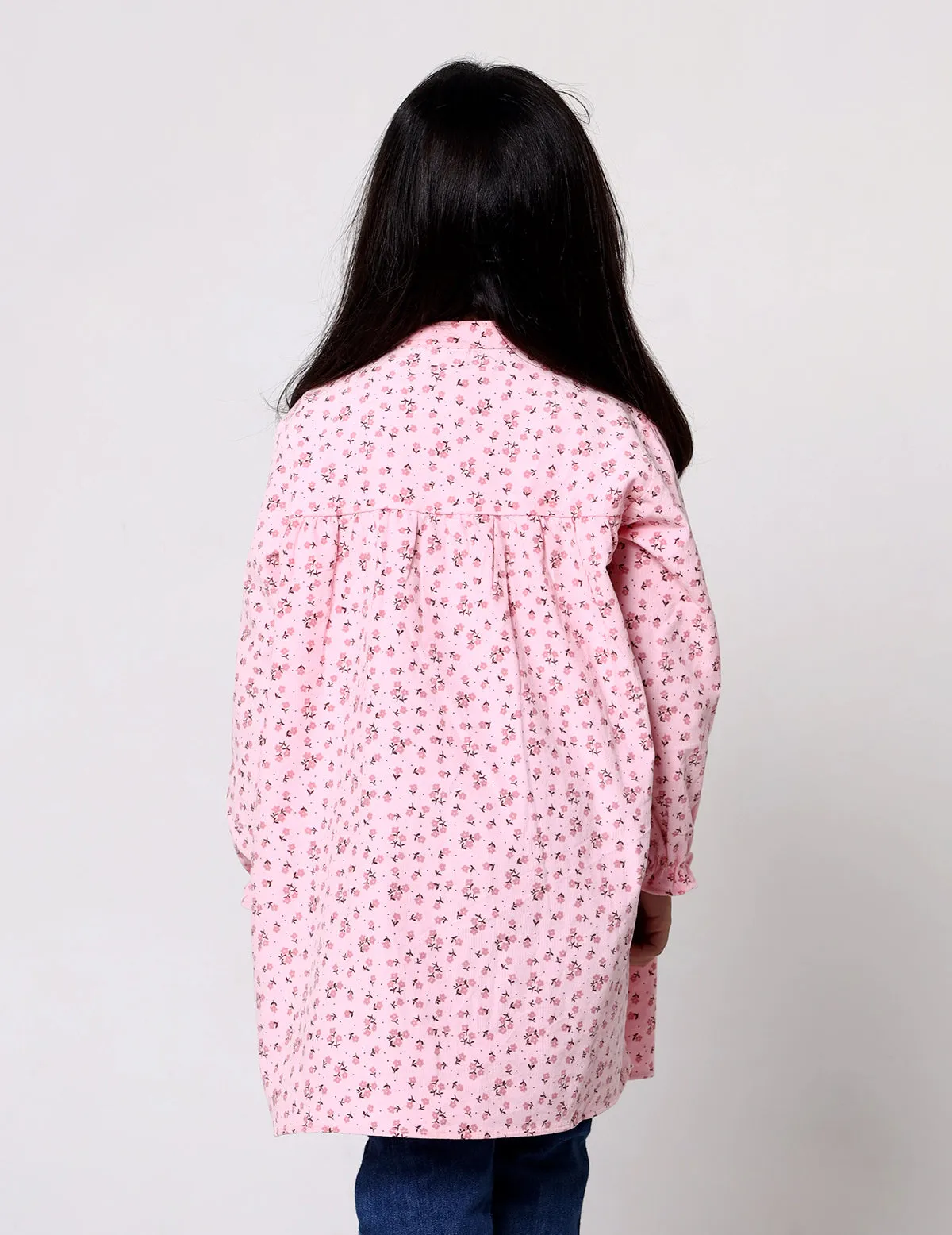 Girls Floral Corduroy Dress - Pink
