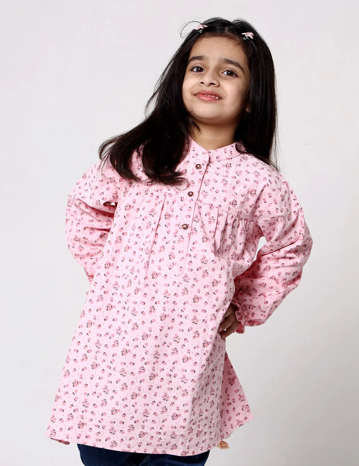 Girls Floral Corduroy Dress - Pink