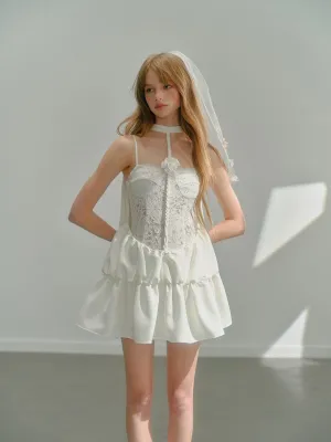 Halter-neck & Slip Floral Lace Short Dress