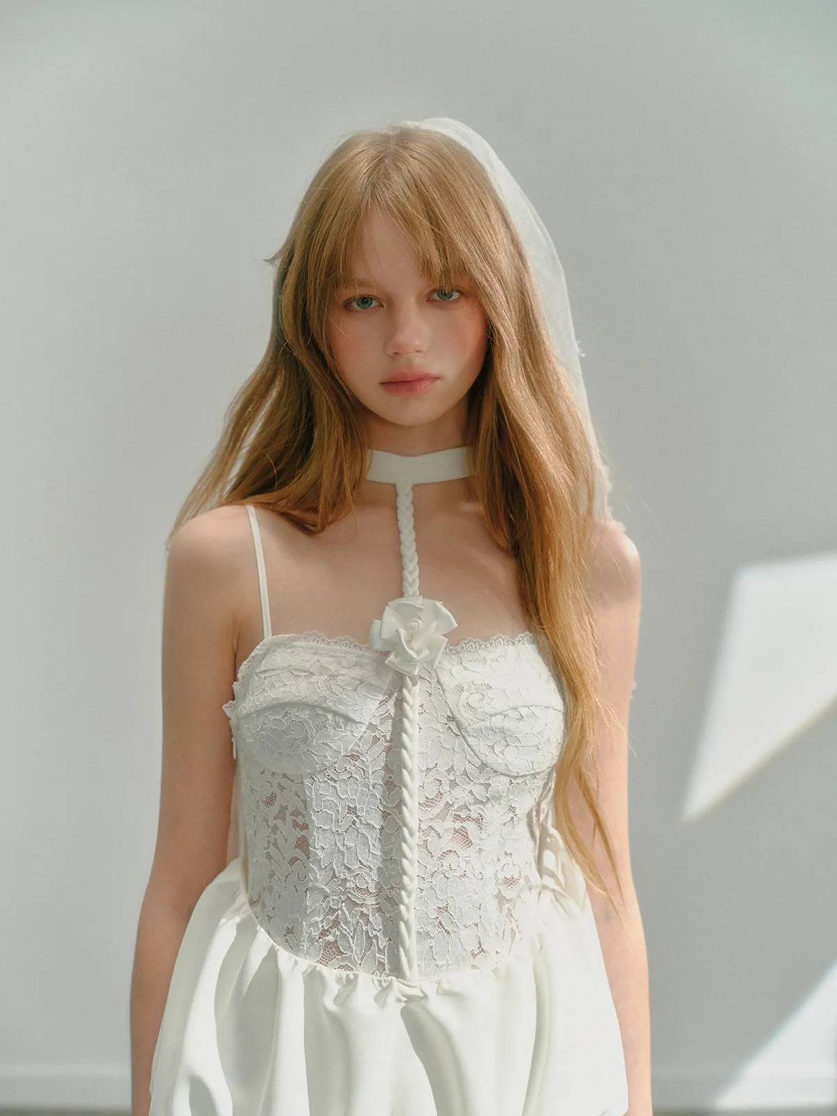 Halter-neck & Slip Floral Lace Short Dress