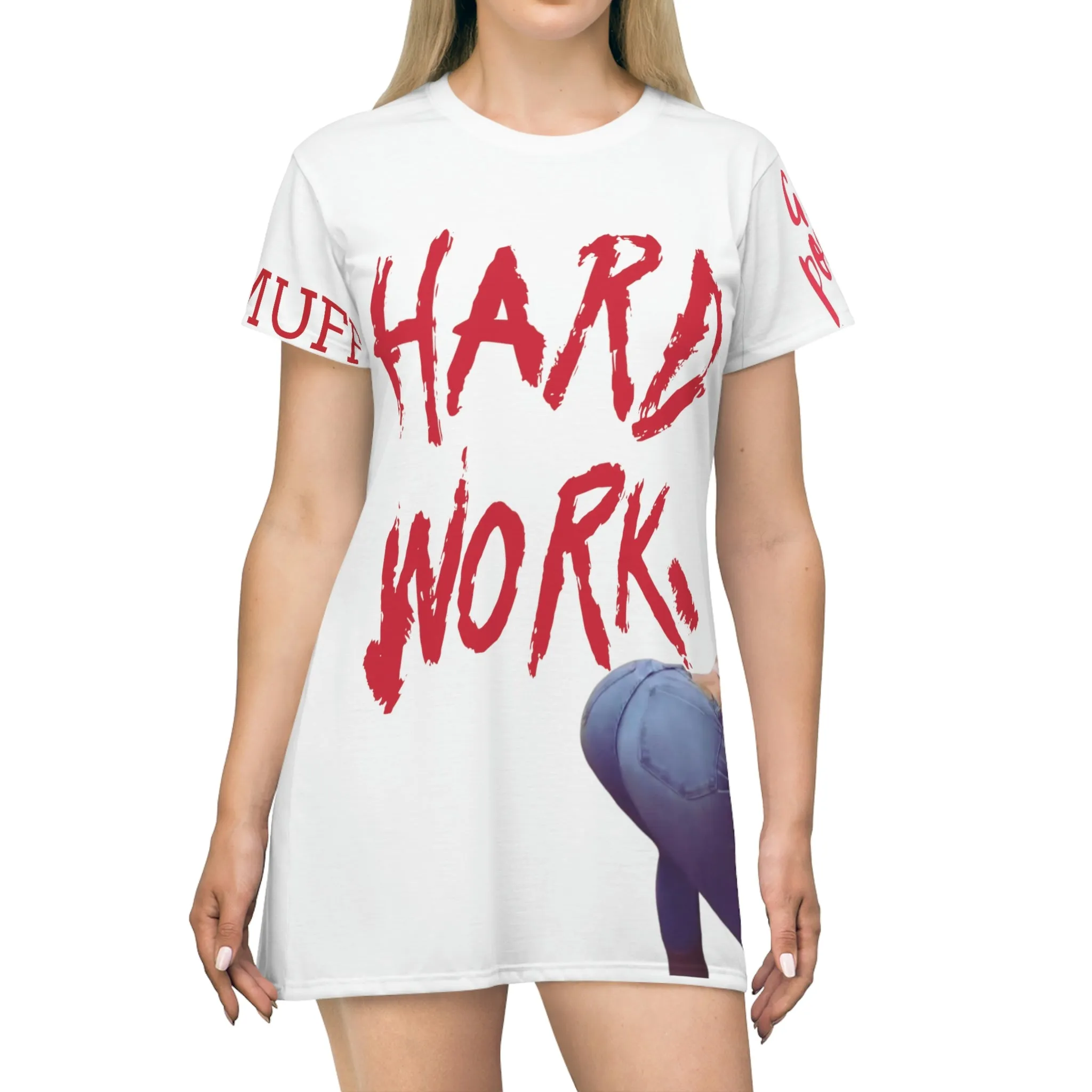 Hard Work Print T-Shirt Dress