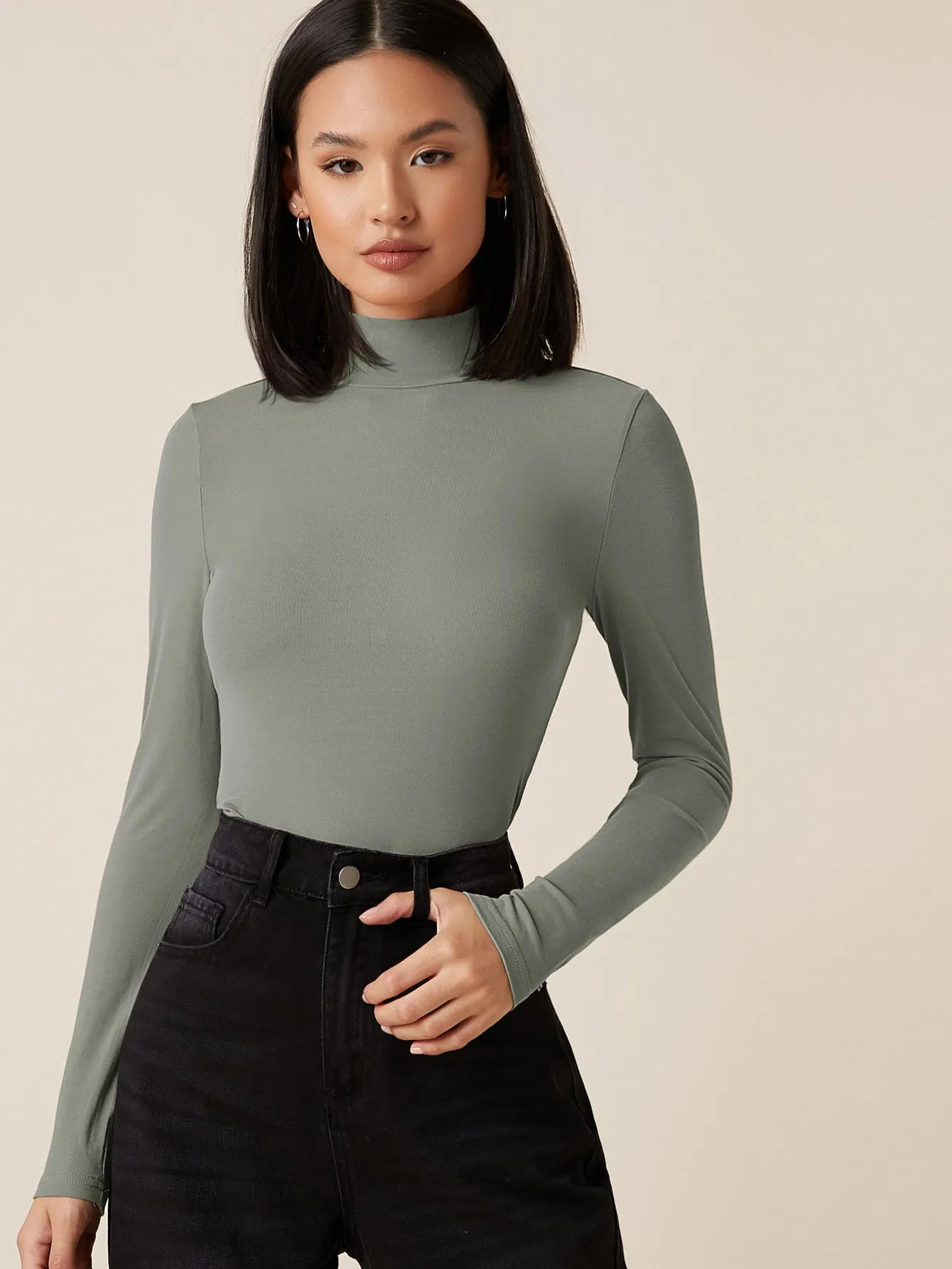 High Neck Solid Fitted Tee