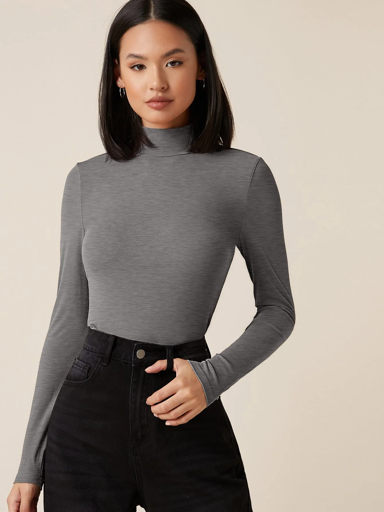 High Neck Solid Fitted Tee