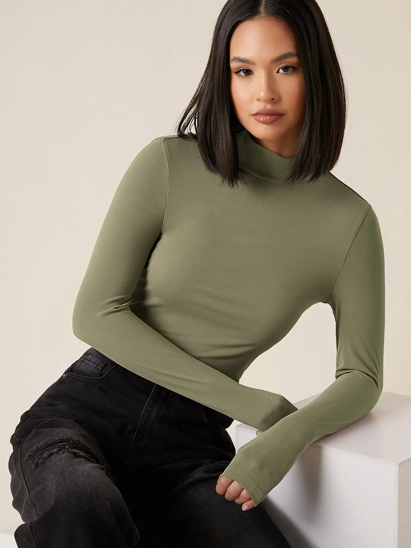 High Neck Solid Fitted Tee