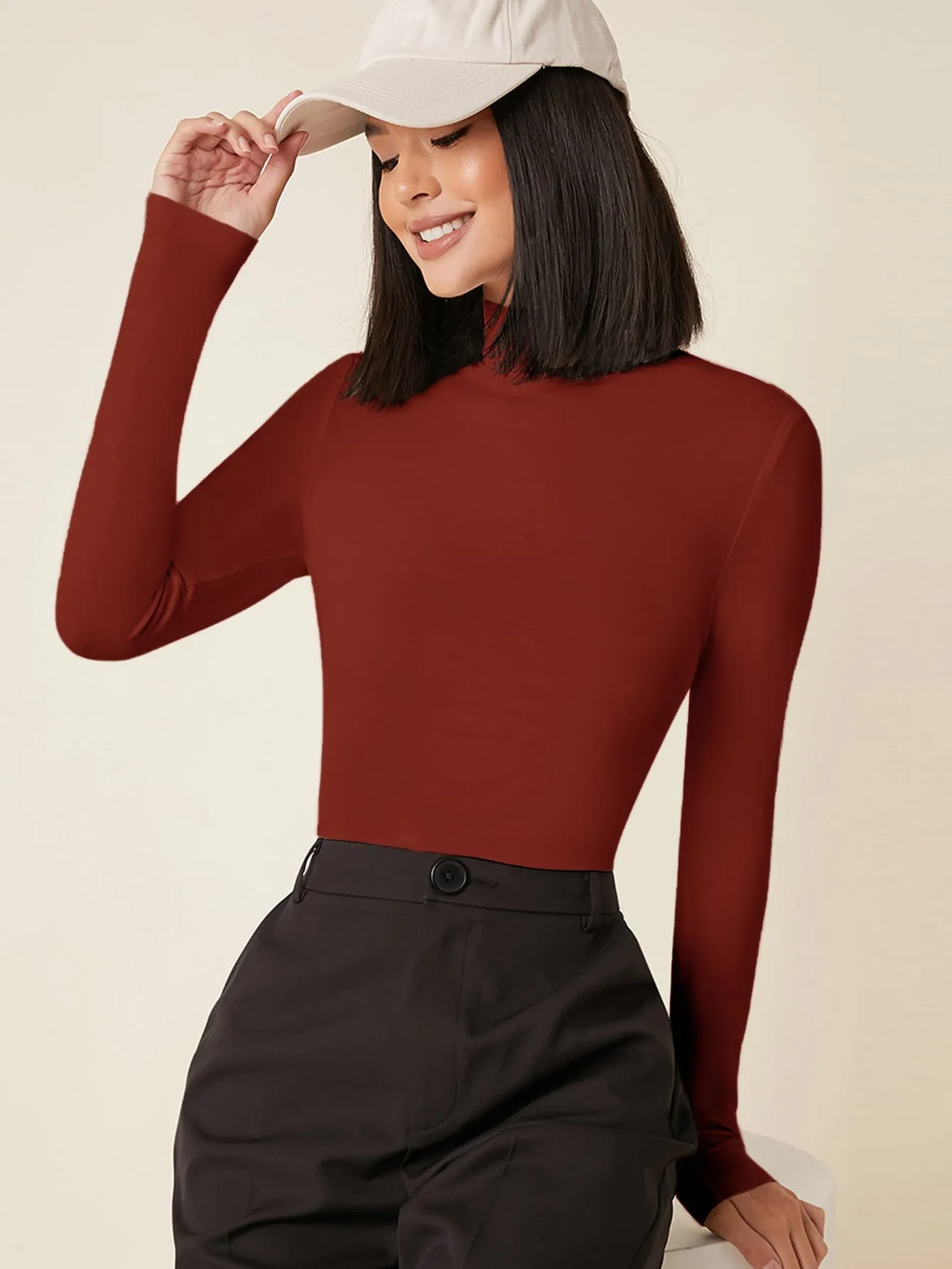 High Neck Solid Fitted Tee