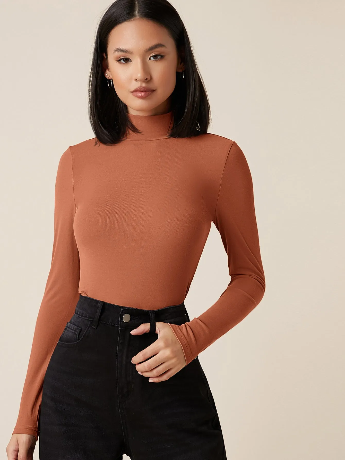 High Neck Solid Fitted Tee