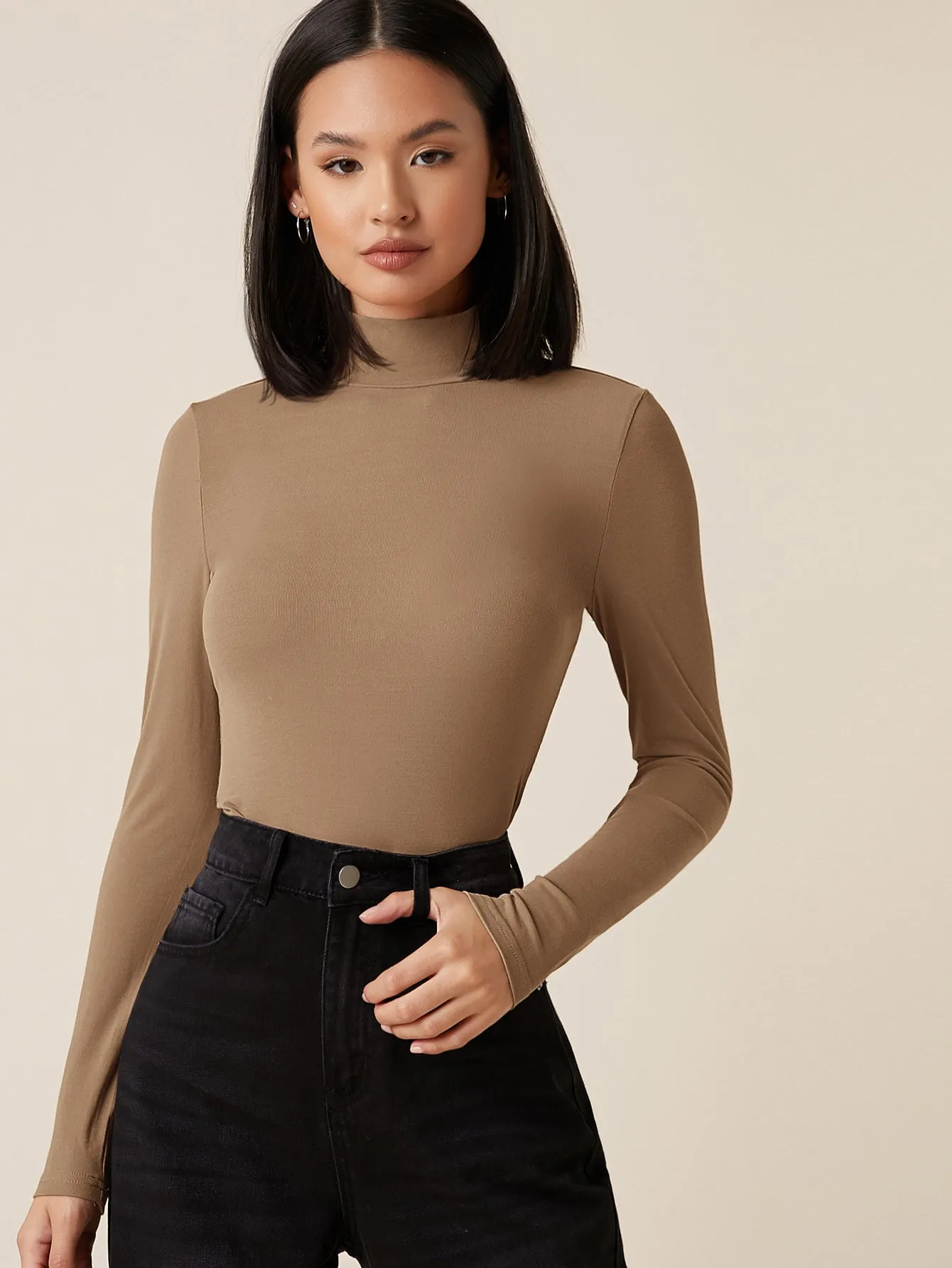 High Neck Solid Fitted Tee