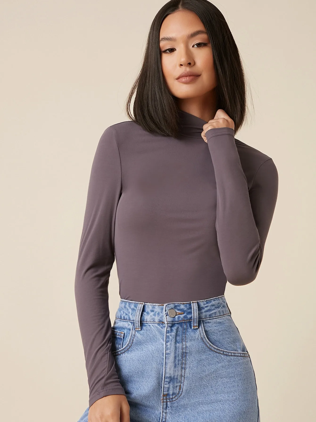 High Neck Solid Fitted Tee