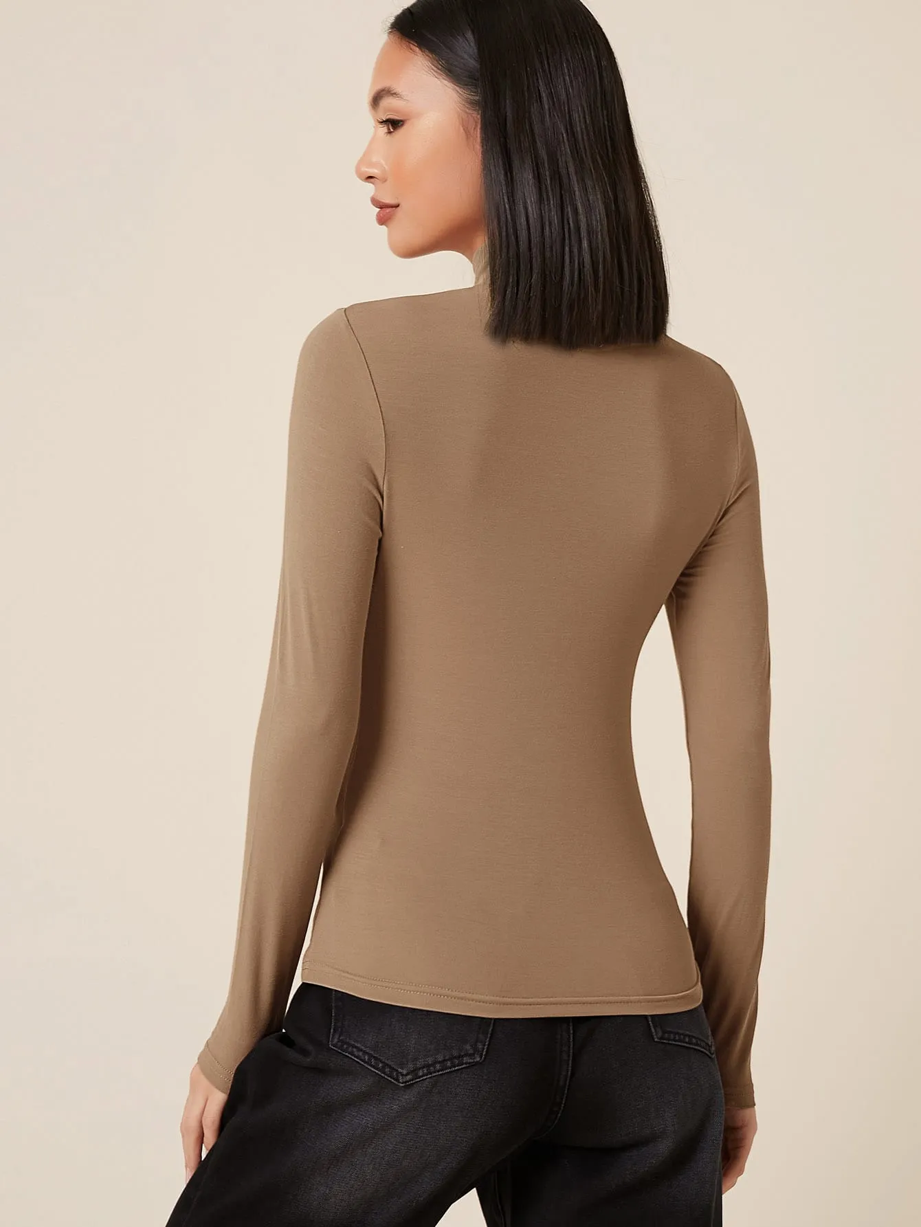 High Neck Solid Fitted Tee