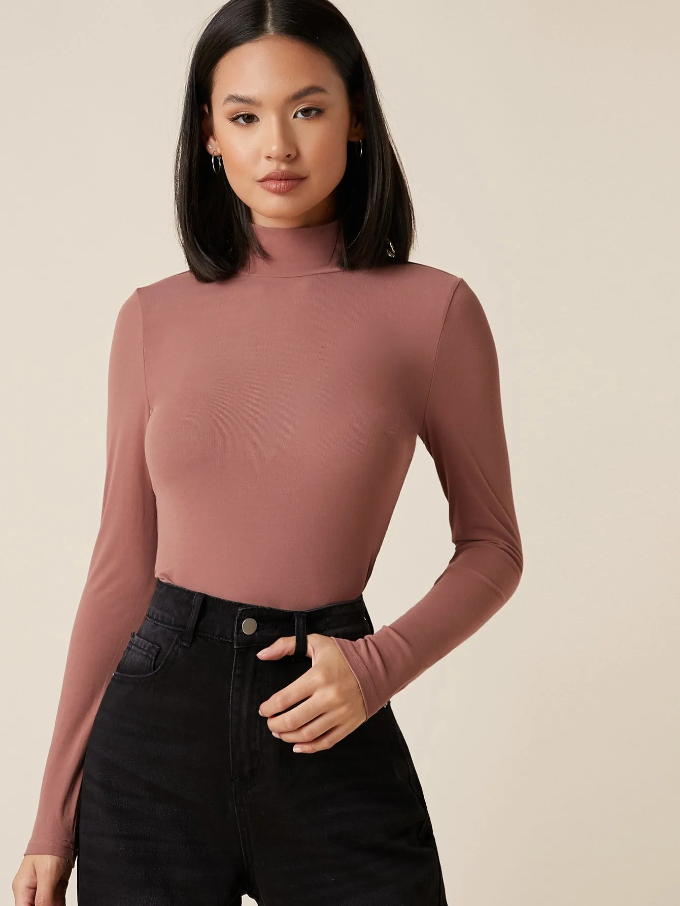 High Neck Solid Fitted Tee