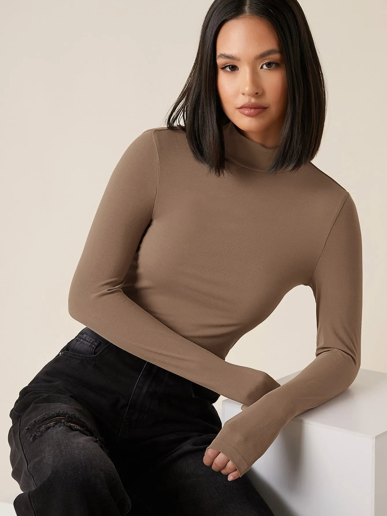 High Neck Solid Fitted Tee
