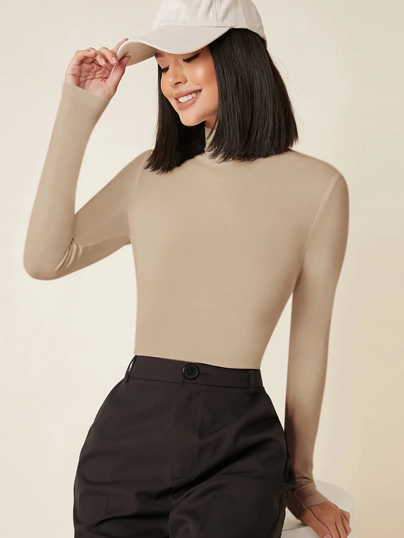 High Neck Solid Fitted Tee