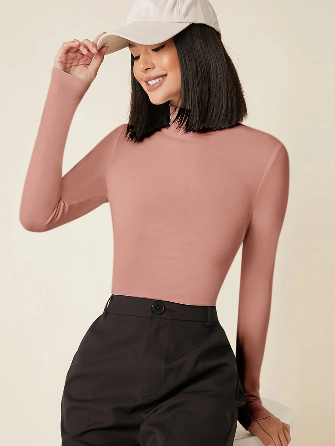 High Neck Solid Fitted Tee