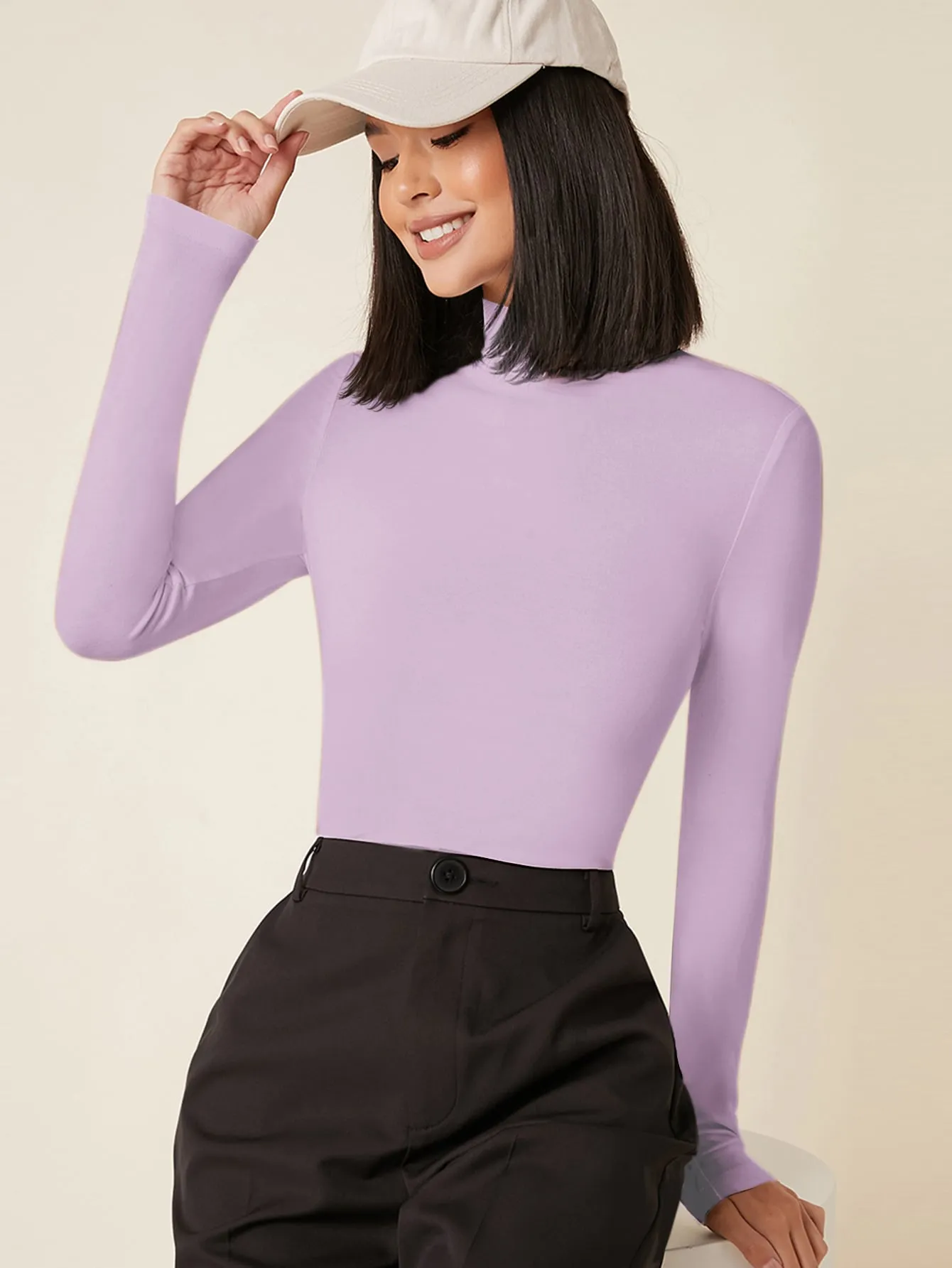 High Neck Solid Fitted Tee