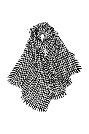 Houndstooth Pattern 100% Wool Fringe Scarf