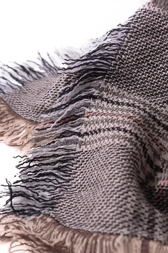Houndstooth Pattern 100% Wool Fringe Scarf