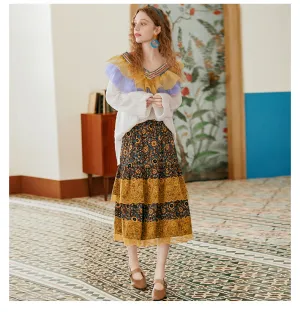 JAM PRINCESS LACE HEM MIDI SKIRT IN FLORAL PRINT