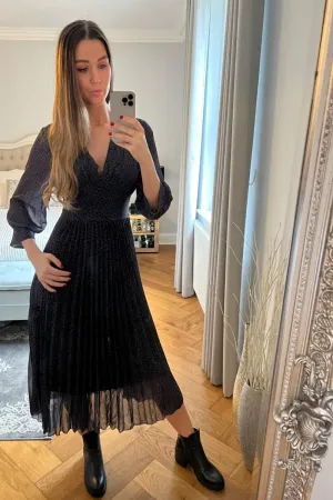 LEOPARD PRINT PLEATED LOW CUT GREY DRESS