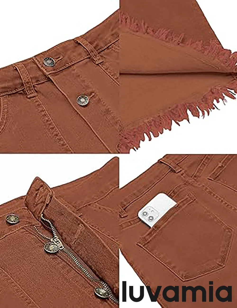 luvamia Women's Casual Mid Rise Button Down Frayed Raw Hem Fit Denim Jean Skirt
