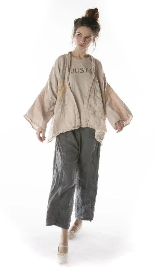 Magnolia Pearl Cotton Twill Linen Clodia Hand Embroidered Floral Kimono Jacket 364-Lilac Water-One Size
