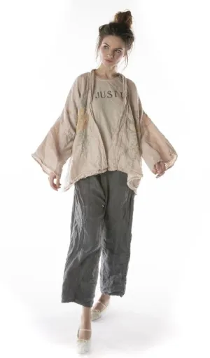 Magnolia Pearl Cotton Twill Linen Clodia Hand Embroidered Floral Kimono Jacket 364-Lilac Water-One Size