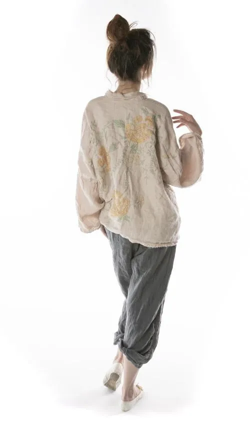 Magnolia Pearl Cotton Twill Linen Clodia Hand Embroidered Floral Kimono Jacket 364-Lilac Water-One Size