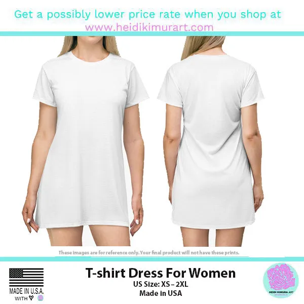 Orange Red Plaid T-shirt Dress, Best Tartan Print Designer Crew Neck T-shirt Dress-Made in USA