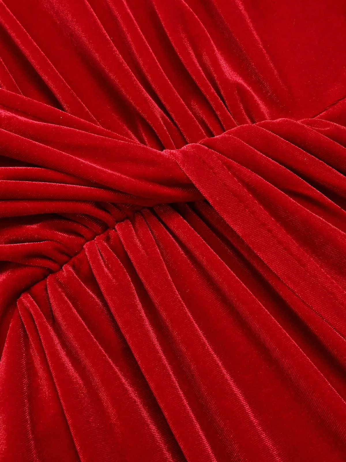 Red 1960s V-Neck Velvet Pleated Wrap Dress