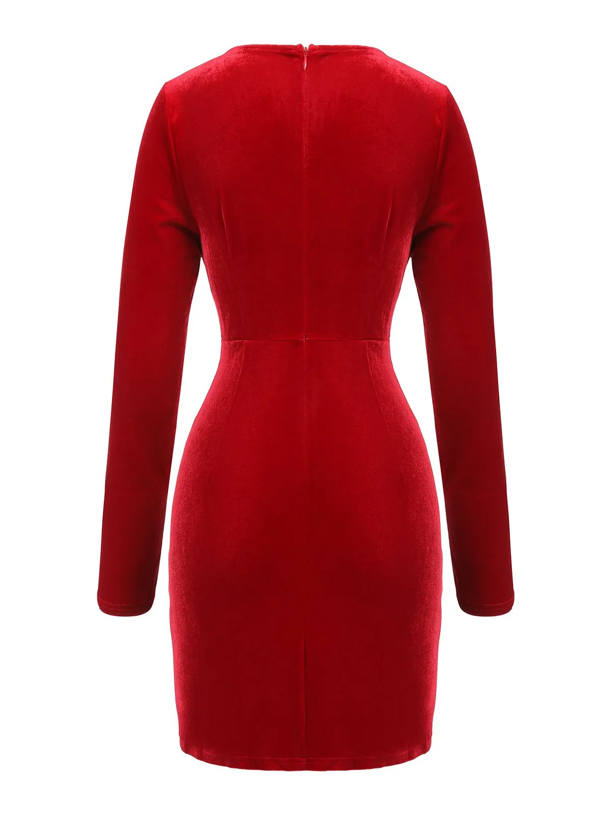 Red 1960s V-Neck Velvet Pleated Wrap Dress