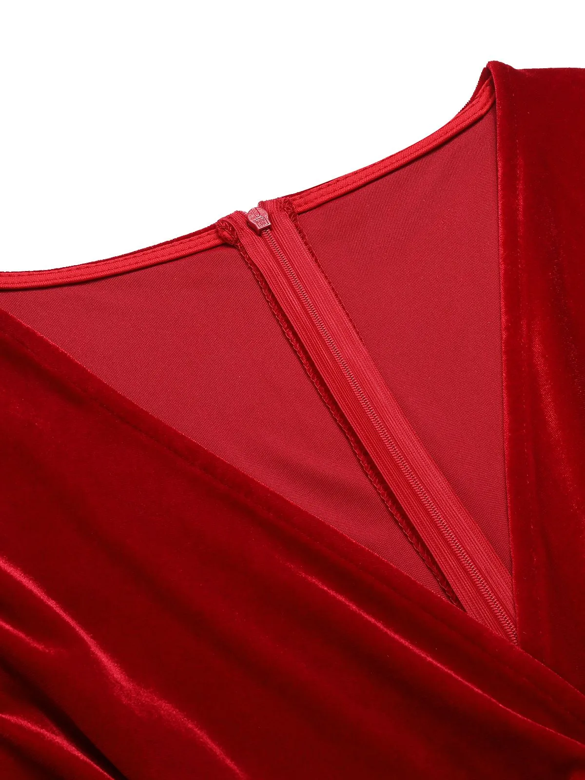 Red 1960s V-Neck Velvet Pleated Wrap Dress