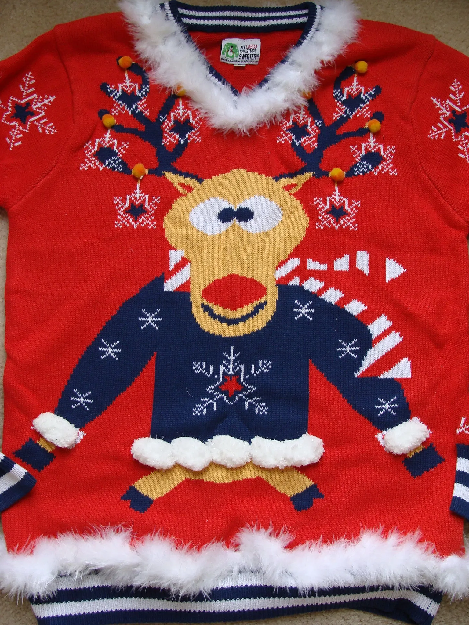 Red Reideer Christmas Sweater with Trim