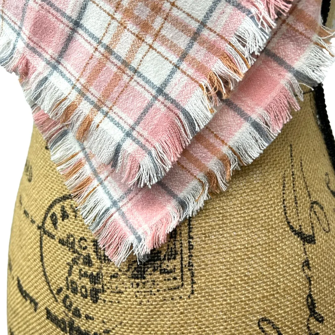 Soft Pink and White with Accents of Rust and Grey Luxe Collection Plaid Infinity and Blanket Scarves