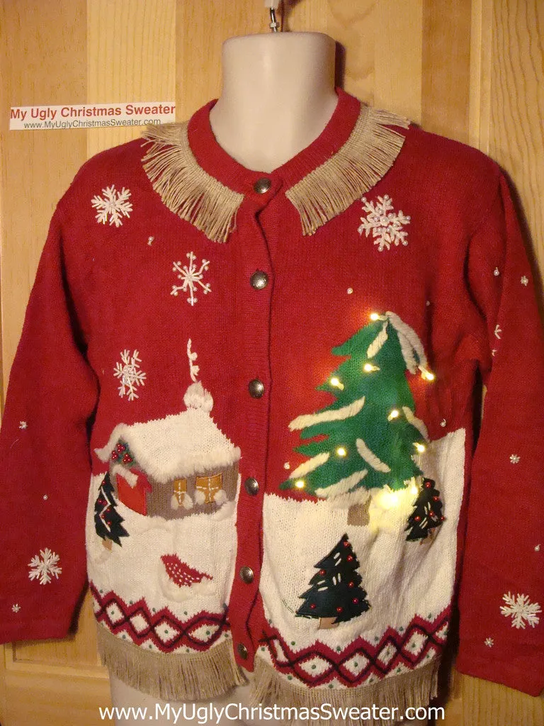 Tacky Ugly Christmas Sweater Winter Wonderland with Lights and Fringe (g71)