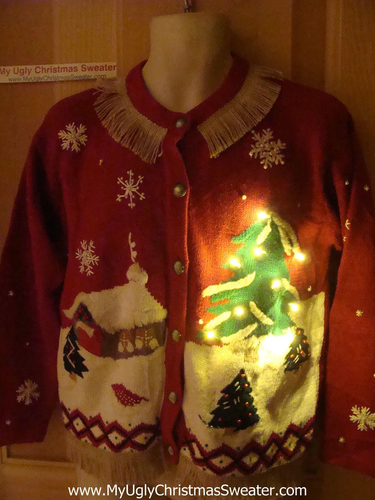 Tacky Ugly Christmas Sweater Winter Wonderland with Lights and Fringe (g71)