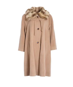 Vintage angora lambswool long camel coat with fur collar ABC1025