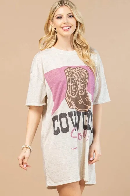 Western Cowgirl Soul Graphic T-Shirt Dress