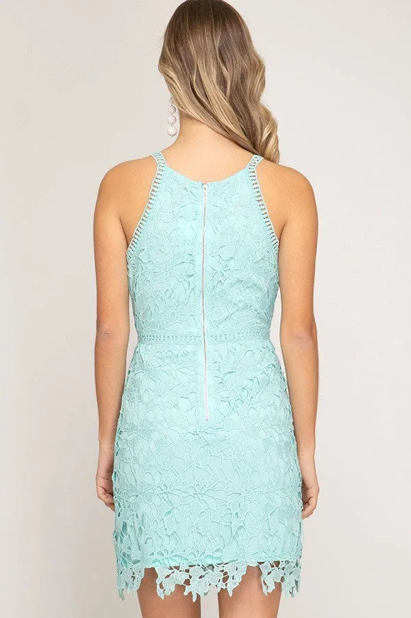 White Lace Sleeveless Bodycon Dress With Lining