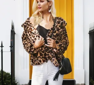 Women's Autumn & Winter Faux Fur Coat With Leopard Print
