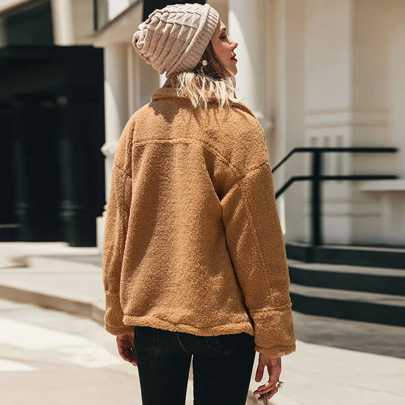 Women's Autumn/Winter Casual Fluffy Coat With Zippers