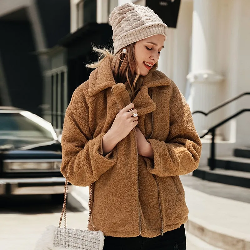 Women's Autumn/Winter Casual Fluffy Coat With Zippers
