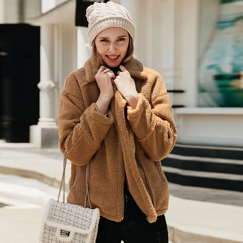 Women's Autumn/Winter Casual Fluffy Coat With Zippers