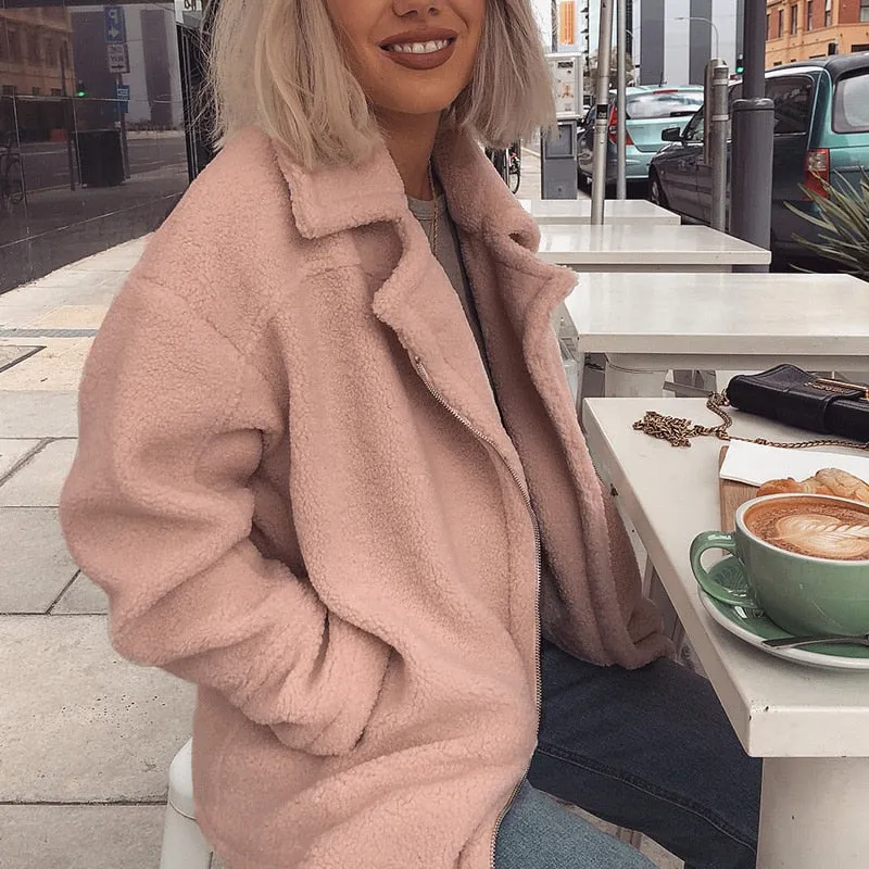Women's Autumn/Winter Casual Fluffy Coat With Zippers