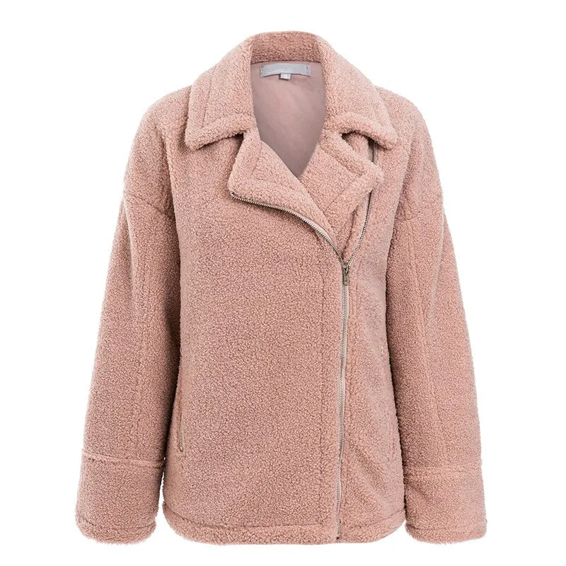 Women's Autumn/Winter Casual Fluffy Coat With Zippers