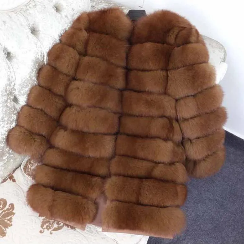 Women's Autumn/Winter Casual Real Fox O-Neck Slim Coat
