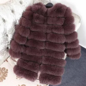 Women's Autumn/Winter Casual Real Fox O-Neck Slim Coat