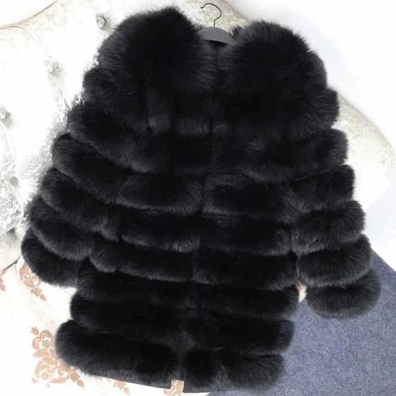 Women's Autumn/Winter Casual Real Fox O-Neck Slim Coat