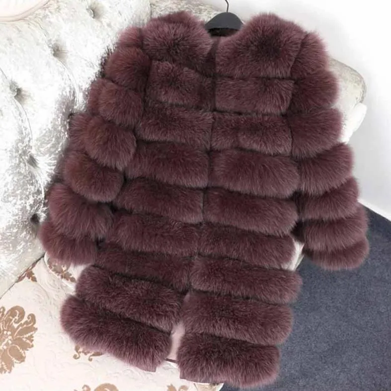 Women's Autumn/Winter Casual Real Fox O-Neck Slim Coat