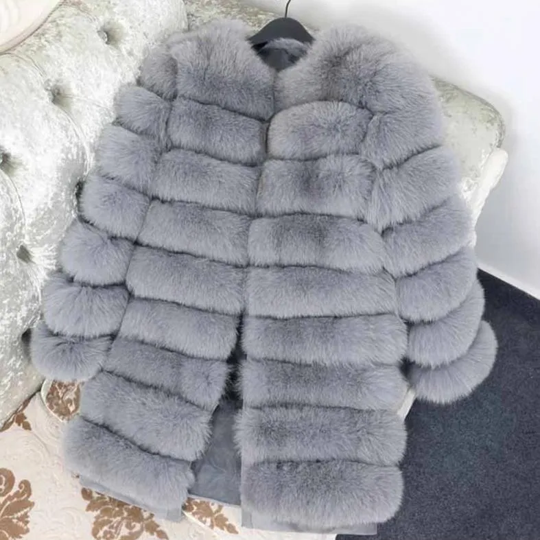Women's Autumn/Winter Casual Real Fox O-Neck Slim Coat