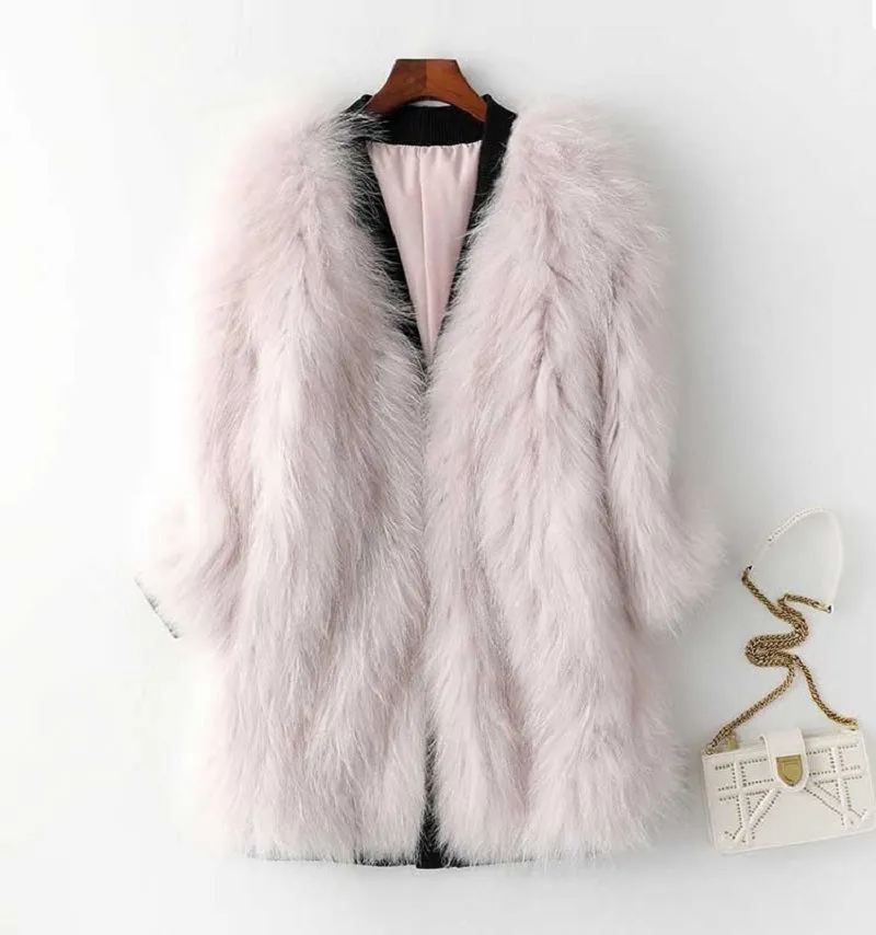 Women's Autumn/Winter Casual V-Neck Medium Coat With Fox Fur